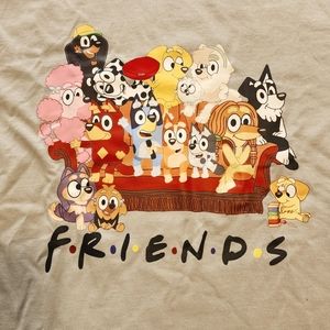 Bluey x Friends mash-up screen print tshirt